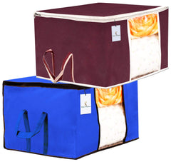 Kuber Industries 2 Piece Non Woven Underbed Storage Bag, Storage Organiser, Blanket Cover with Transparent Window, Extra Large, Maroon & Royal Blue CTKTC134537