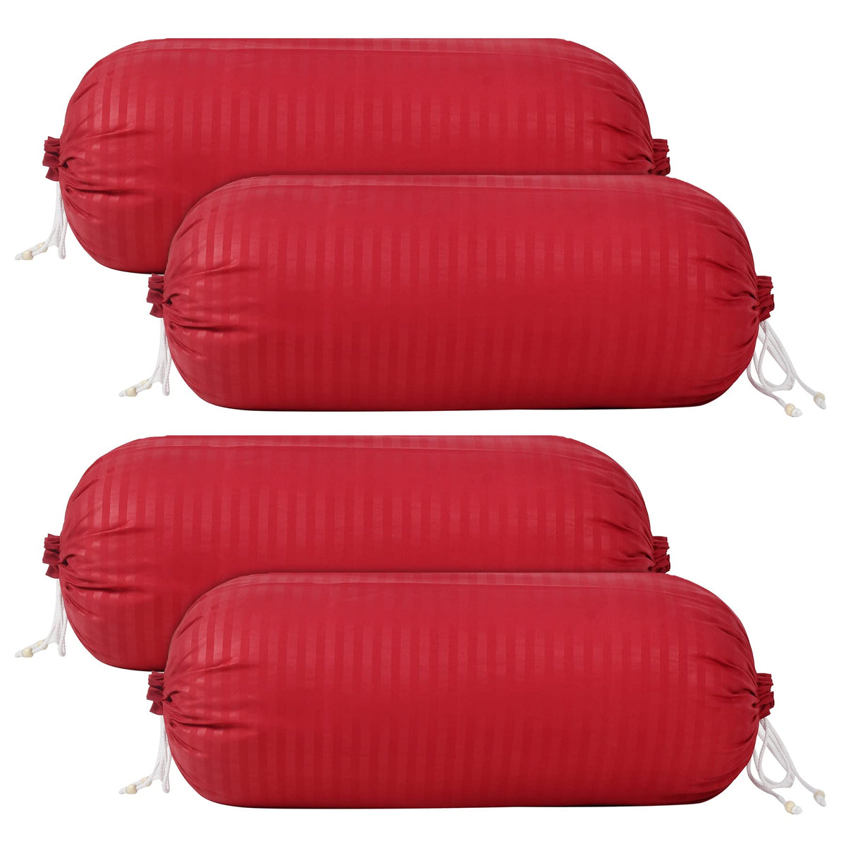 Heart Home Linning Design Cotton Bolster Cover- Set of 4, 16"x32" (Maroon)-44HH0155