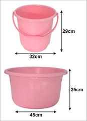 Kuber Industries 2 Pieces Plastic Bucket & Tub Set (Pink)