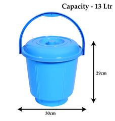 Kuber Industries Unbreakable Plastic Durable & Lightweight Strong Bathroom Bucket with Lid and Handle,13 LTR,Pack of 2 (Sky Blue)