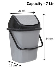 Heart Home Plastic Dustbin, Trashbin, Wastebin For Kitchen, Bathroom, Office Use With Swing Lid With Handle, 7 Liter- Pack of 2 (Grey)-47HH0836