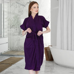 Kuber Industries Bathrobe for Women Micro Terry Cotton Towel Robe | Soft and Easy to Absorb & Dry| Unisex Bathrobe (Purple)