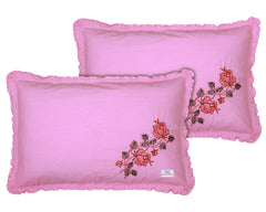 Heart Home Embroidery Pattern Breathable & Soft Cotton Pillow Cover for Sofa, Couch, Bed, Set of 2 (Pink) 54HH4119.