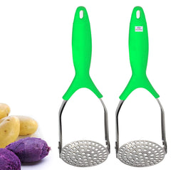 Heart Home Stainless Steel Vegetable Masher, Pack of 2 (Green)