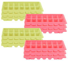 Heart Home Plastic Ice Cube Tray Set with 14 Section- Pack of 12 (Green & Pink)-HS43HEARTH25815