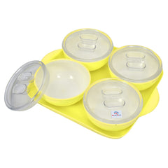 Heart Home Food Grade Microwave Safe Plastic 1 Square Tray & 4 Bowls Set with Silicon Rubberized Ring Lid (Green)-50HH01376