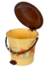 Kuber Industries Flower Printed Plastic Pedal Dustbin With Lid & Handle For Home/Kitchen/Office, 5 Ltr (Yellow)- Pack of 2