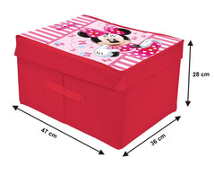 Kuber Industries Disney Minnie Printed Flodable Storage Box/Organizer With Lid Handle|Storage Box For Clothes|Toy Storage Box Large Size| (Pink)