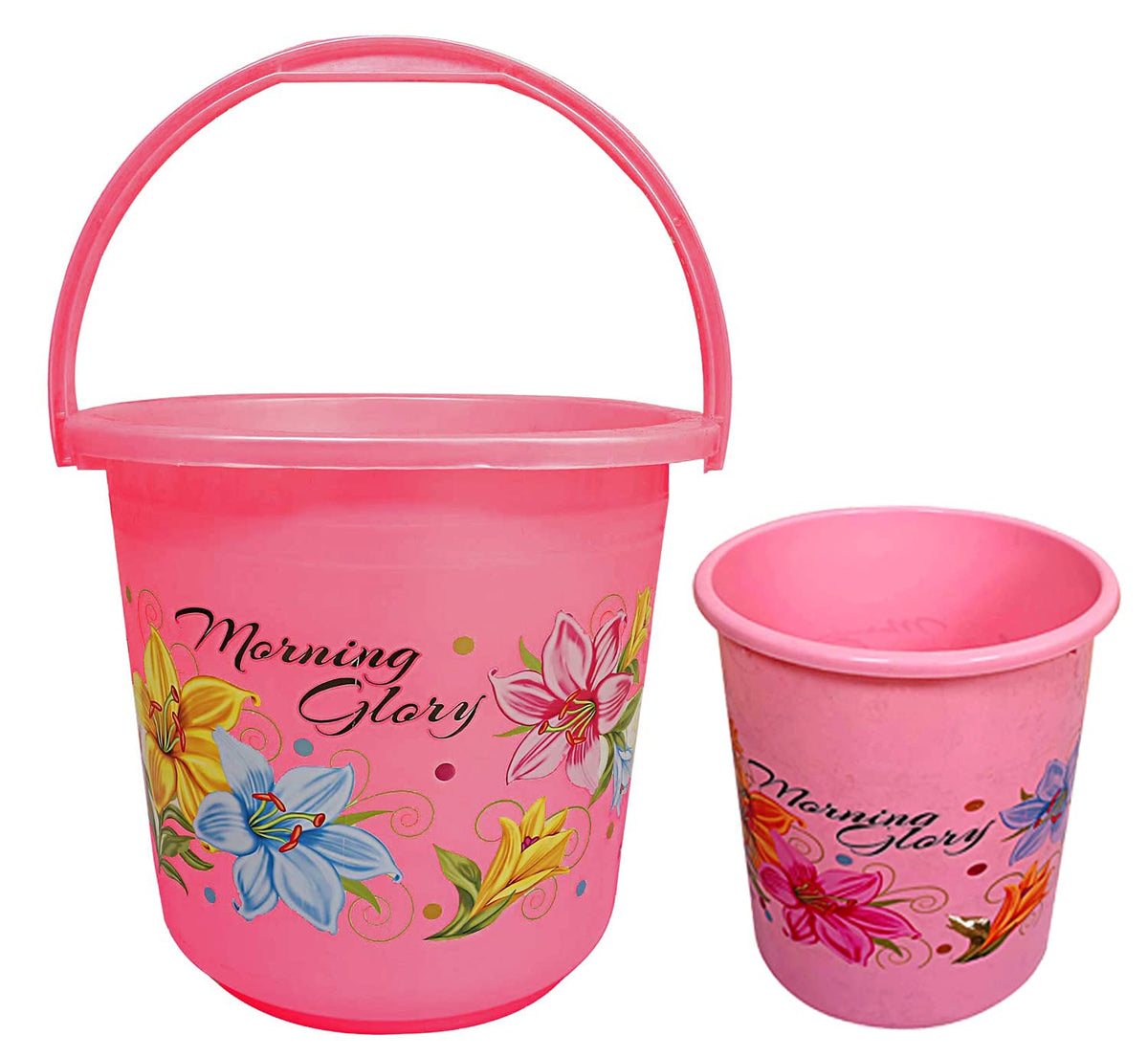Kuber Industries Printed 2 Pieces Plastic Bucket & Dustbin Set (Pink)