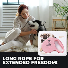 Kuber Industries Retractable Dog for Walking Jogging Training Leash for Small & Medium Dogs with Polyester Tape with Hand Grip and One Button Brake & Lock - Pink