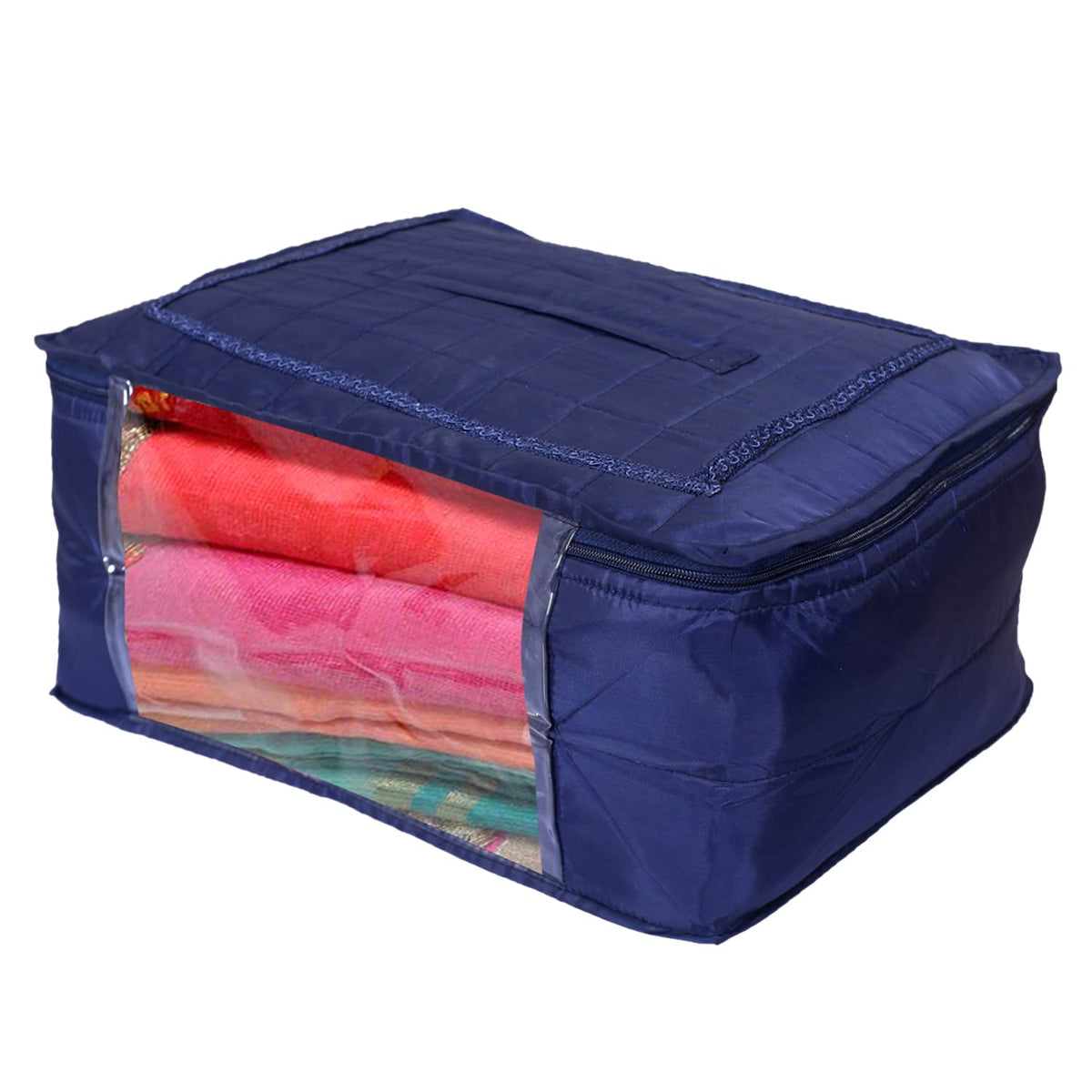 Kuber Industries Designer Saree Cover|Parachute Foldable Clothes For Home & Traveling|With Transparent Window Extra Large, (Navy Blue)