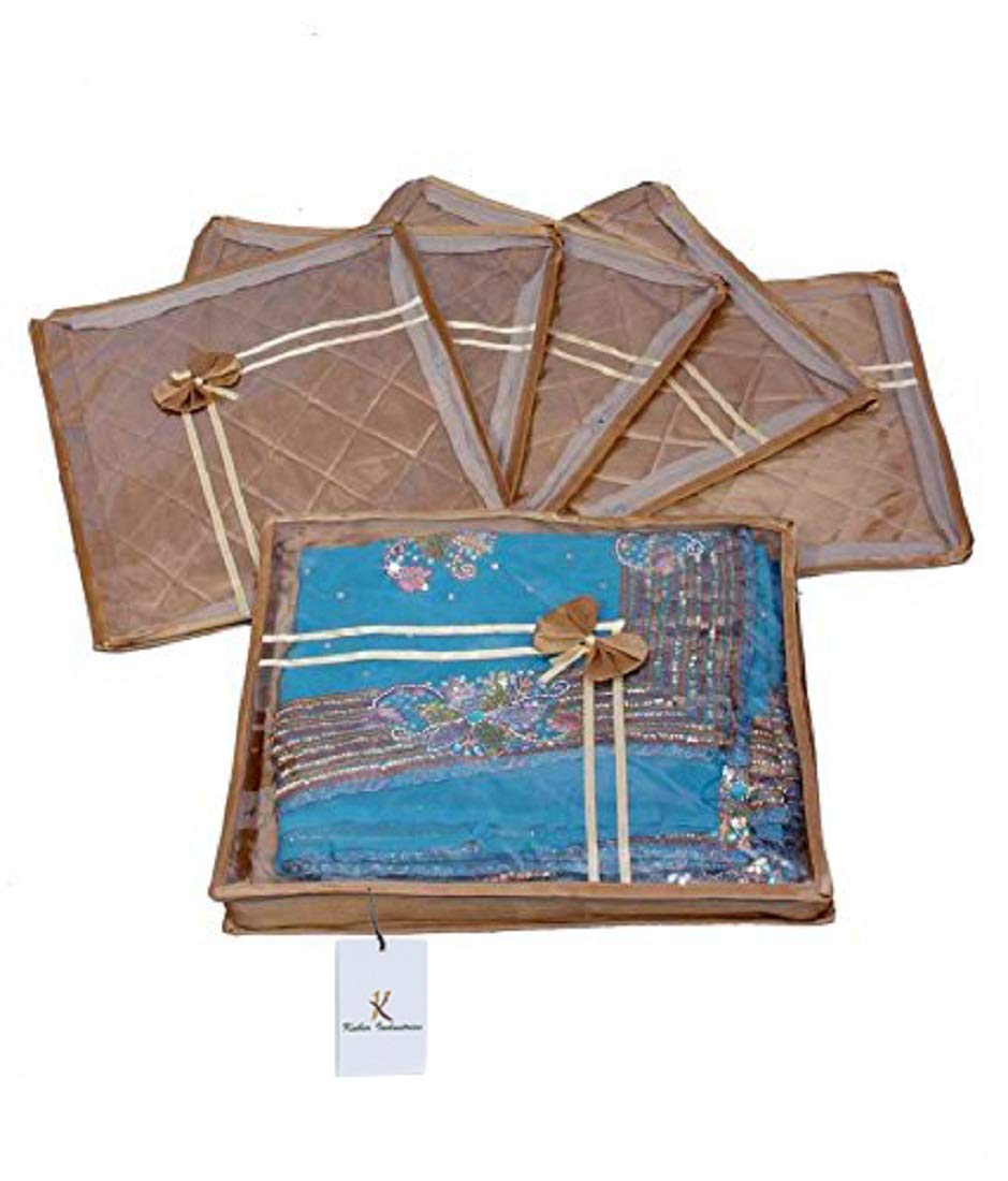 Kuber Industries 6 Pieces Satin Single Packing Saree Cover, Gold (CTKTC4039)