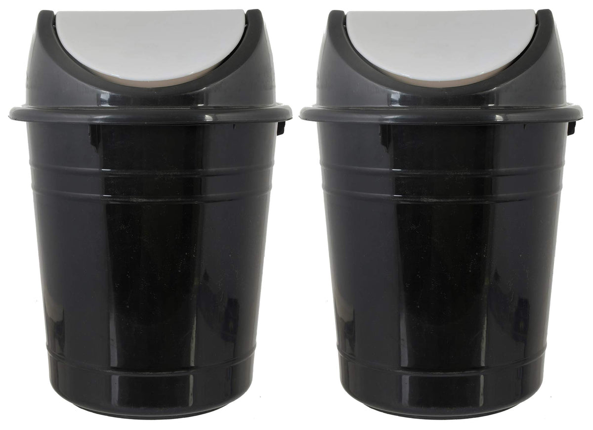 Kuber Industries Plastic 2 Pieces Medium Size Swing Dustbin/Swing Garbage Bin/Waste Bin, 10 Liters (Black & White)-KUBMART10217