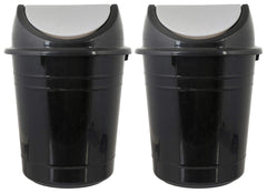 Kuber Industries Plastic 2 Pieces Medium Size Swing Dustbin/Swing Garbage Bin/Waste Bin, 10 Liters (Black & White)-KUBMART10217