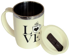 Kuber Industries Insulated BPA Free Plastic Coffee Mug with Lid, Pack of 2 (Cream)