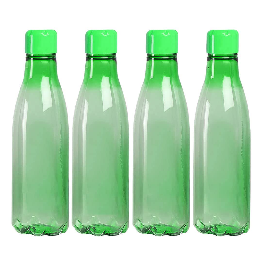 Kuber Industries BPA Free Plastic Water Bottles | Unbreakable, Leak Proof, 100% Food Grade Plastic | For Kids & Adults | Refrigerator Plastic Bottle Set of 4 - Green