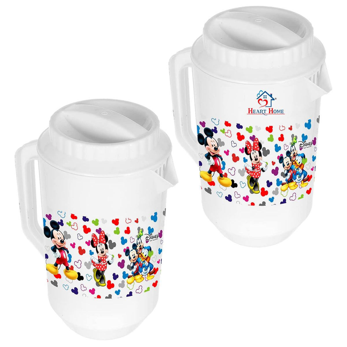 Heart Home Mickey & Friends Print Unbreakable Plastic Water Jug with Lid for Home, Kitchen, Office 2 Liter Pack of 2 (White)