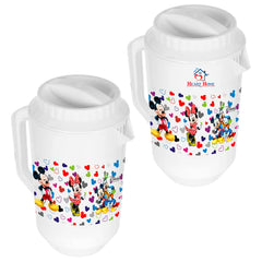 Heart Home Mickey & Friends Print Unbreakable Plastic Water Jug with Lid for Home, Kitchen, Office 2 Liter Pack of 2 (White)