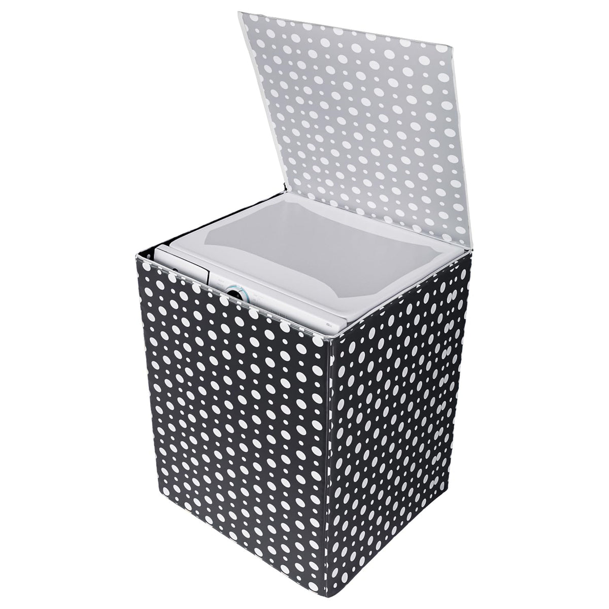 Heart Home Washing Machine Cover | Dot Print Washing Machine Cover | PVC | Top Load Fully-Automatic Washing Machine Cover | Black