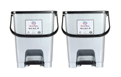 Heart Home Square Premium Plastic Pedal Dustbin with Lid for Home/Kitchen/Office 10 Ltr (Grey)-Pack of 2-HHEART16404
