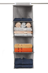 Kuber Industries 4 shelf Closet Organizer For Wardrobe|Non-woven Collapsible Wardrobe|Hanging Shelf For clothes|4 shelves Cloth Organizer|Pack of 2 (Grey)