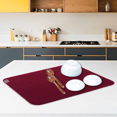 Heart Home Dish Drying Mat | Microfiber Kitchen water Absorbent Mat | Reversible Drying Mat for Kitchen Utensils | Kitchen Utensils Mat | 38x50 cm | Maroon