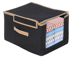 Kuber Industries Non-Woven Shirt Stacker With Handle & Lid Pack of 3 (Black)