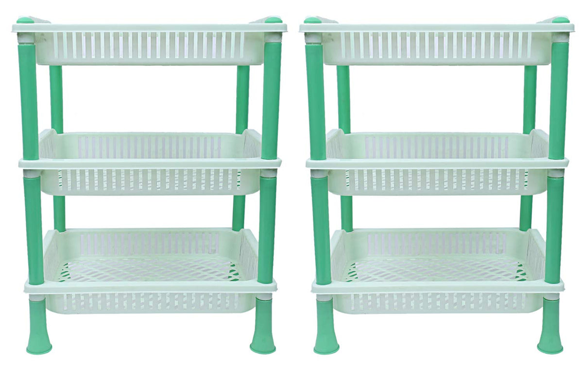 Kuber industries Plastic 2 Pieces 3 Layer Multi-Purpose Kitchen Storage Basket Rack (Green)-CTKTC13257