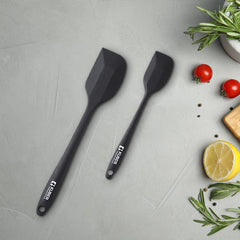 Kuber Industries Silicon Spatula Set| BPA-Free & Food Grade Silicon|Non-Stick Cookware Set of 2 (1 Large, 1 Regular Spatula)|Cooking & Baking Essentials|Heat Resistant|Dishwasher Safe (Black)