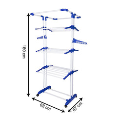 Heart Home Stainless Steel 4-Tier Movable Laundry Clothes Rack|Cloth Drying Stand With Wheels for Balcony & Outdoor (Blue)