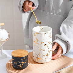 Kuber Industries Ceramic Jar | Food Storage Jar | Kitchen Storage Jar | Round Jar for Home | Sugar Storage Jar | Airtight Bamboo Lid | YX13-L-WT | 1000 ML | White