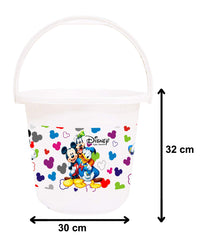 Heart Home Disney Team Mickey Print 2 Pieces Unbreakable Virgin Plastic Bathroom Bucket with Mug Set- White, (1 Pc 16 LTR Bucket & 1 Pc 500 ML Mug) -HS_35_HEARTHS17497