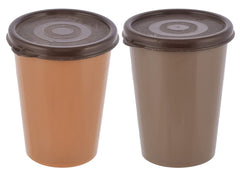 Kuber Industries Plastic Glass/Tumbler with Lid, 300ml- Set of 2 (Brown & Coffee)-HS43KUBMART25681, Medium