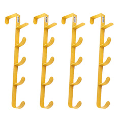 Kuber Industries 5-Level Cloth Hanger|Multipurpose Cloth & Towel Holder|Iron Spray Material|Easy Installation|Interchangeable Over The Door Towel Holder|ZT-3115(Y) Pack of 4|Yellow