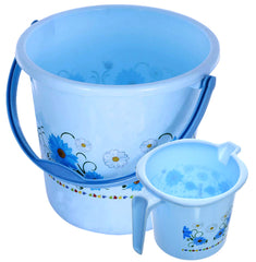 Kuber Industries Virgin Plastic Bathroom Bucket with Mug Set|Pack of 2 (Blue)-KUBMART1261