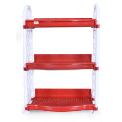 Heart Home Organising Rack| Plastic 3 Shelves Kitchen Storage Stand|Durable Wall Mounted Jar Kitchen Utensils Organizer,Pack of 2 (Red)