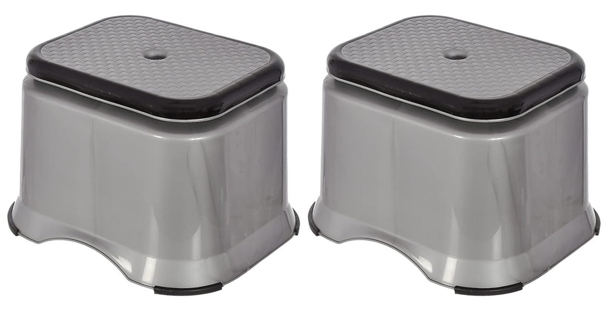 Heart Home Ultra 10 Anti-Slip Plastic Stool for Bathroom, Kitchen, Bedroom, Toy Room and Living Room- Pack of 2 (Grey)-46HH0148