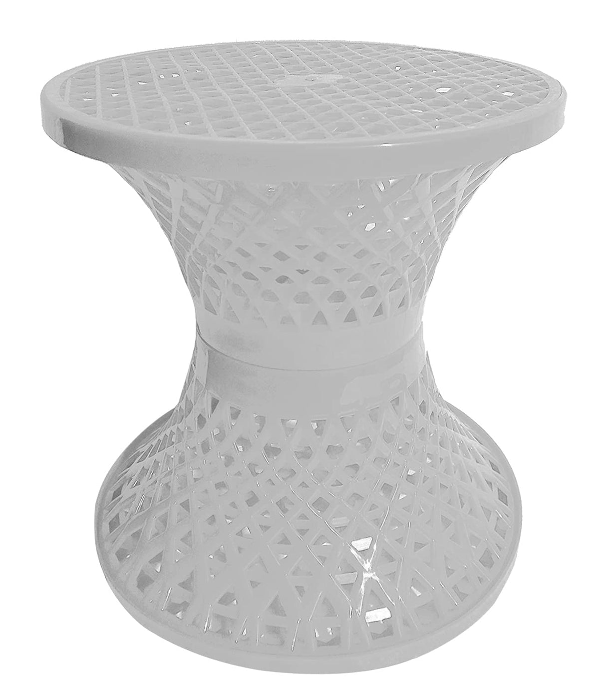 Kuber Industries Mesh Design Both Sided Plastic Sitting Stool, Planter Stand, Sidetable for Living Room, Bed Room, Garden in Damroo Style (White) (HS_38_KUBMART021787)