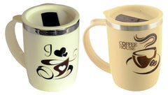 Kuber Industries Insulated BPA Free Plastic Coffee Mug with Lid, Pack of 2 (Cream & Coffee)