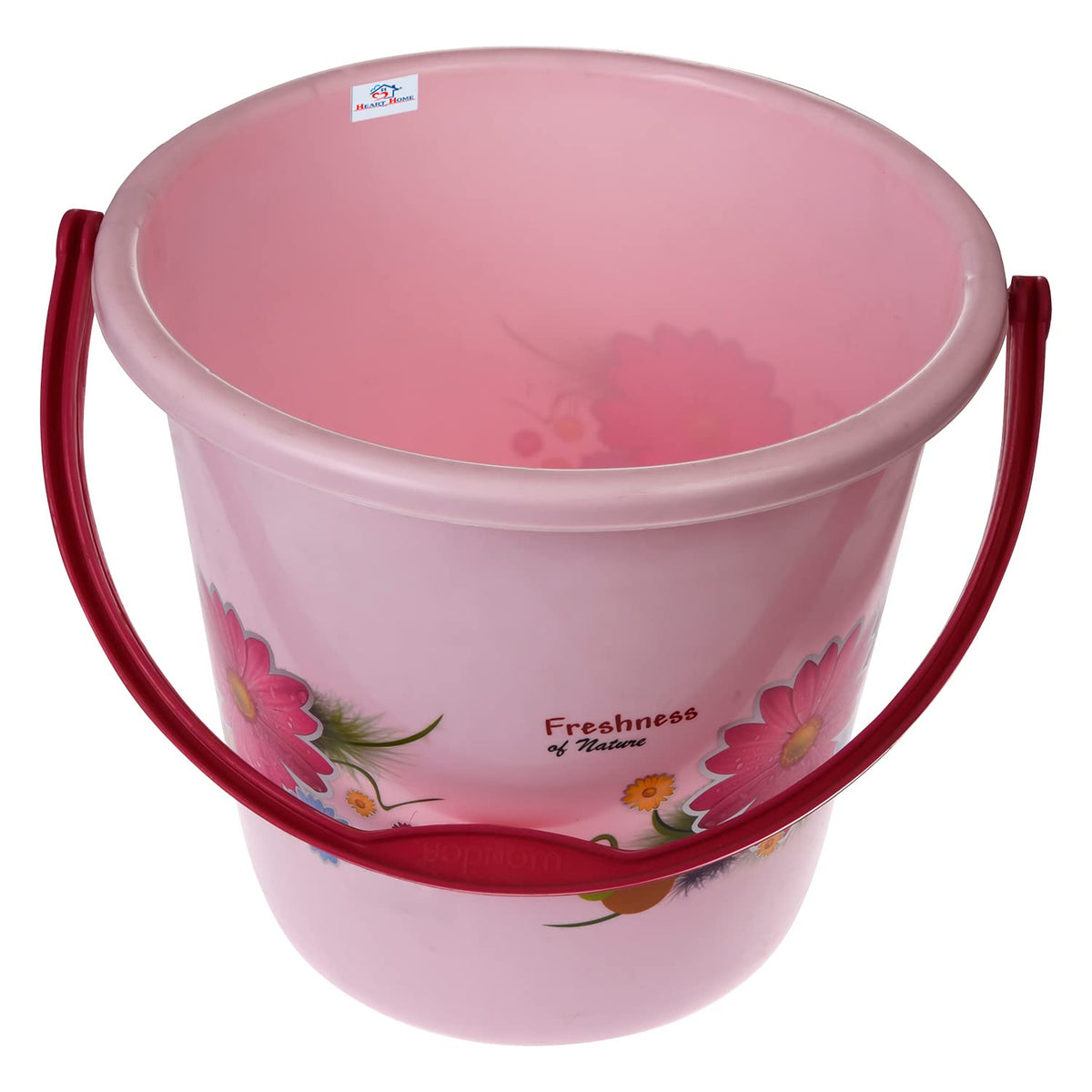 Heart Home Bucket|Plastic Bucket for Bathroom|Bucket for Bathing|Unbreakable Printed Bucket with Handle|18 Liter (Pink)