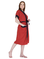 Homestic Bathrobe for Women Micro Terry Cotton Towel Robe | Soft and Easy to Absorb & Dry| Unisex Bathrobe (Red)