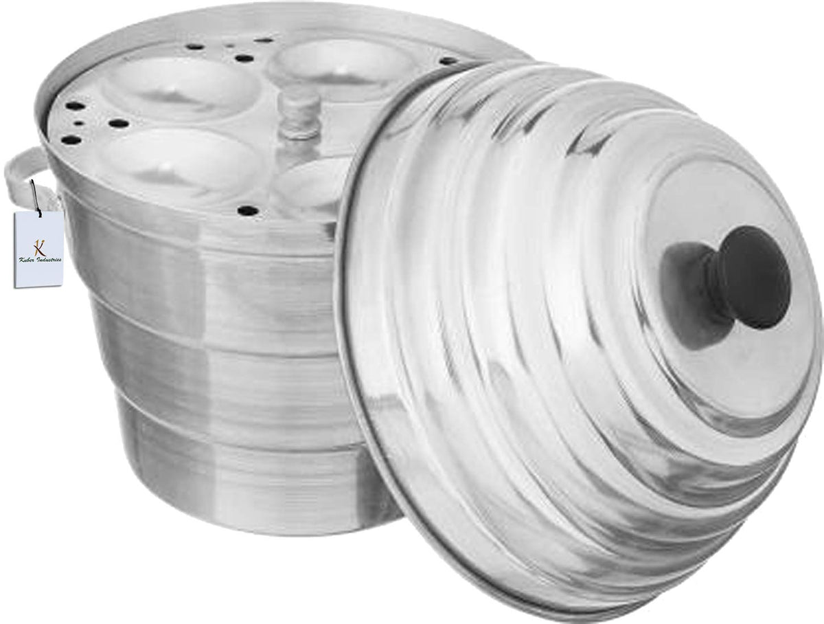 Kuber Industries Exclusive Aluminium Idli Maker Cooker with 4 Plates+ 3 Plates Steamers (2 Dhokla Plate + 1 Patra Plate), 9.5 Diameter, Silver