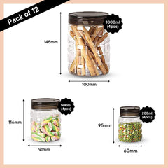 Kuber Industries Set of 12 Plastic Container Set | 1000ml, 500ml, 200ml I PET, Food Grade Plastic, 100% BPA Free | Airtight Container Set for Kitchen Storage |Small to Large, Transparent