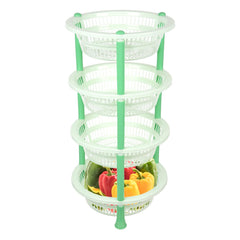 Kuber Industries Storage Basket | Plastic 4 Layer Kitchen Storage Basket | Storage Rack for Kitchen | Multi-Layer Vegetable Rack | Mondeo Floor-Standing Rack | Green