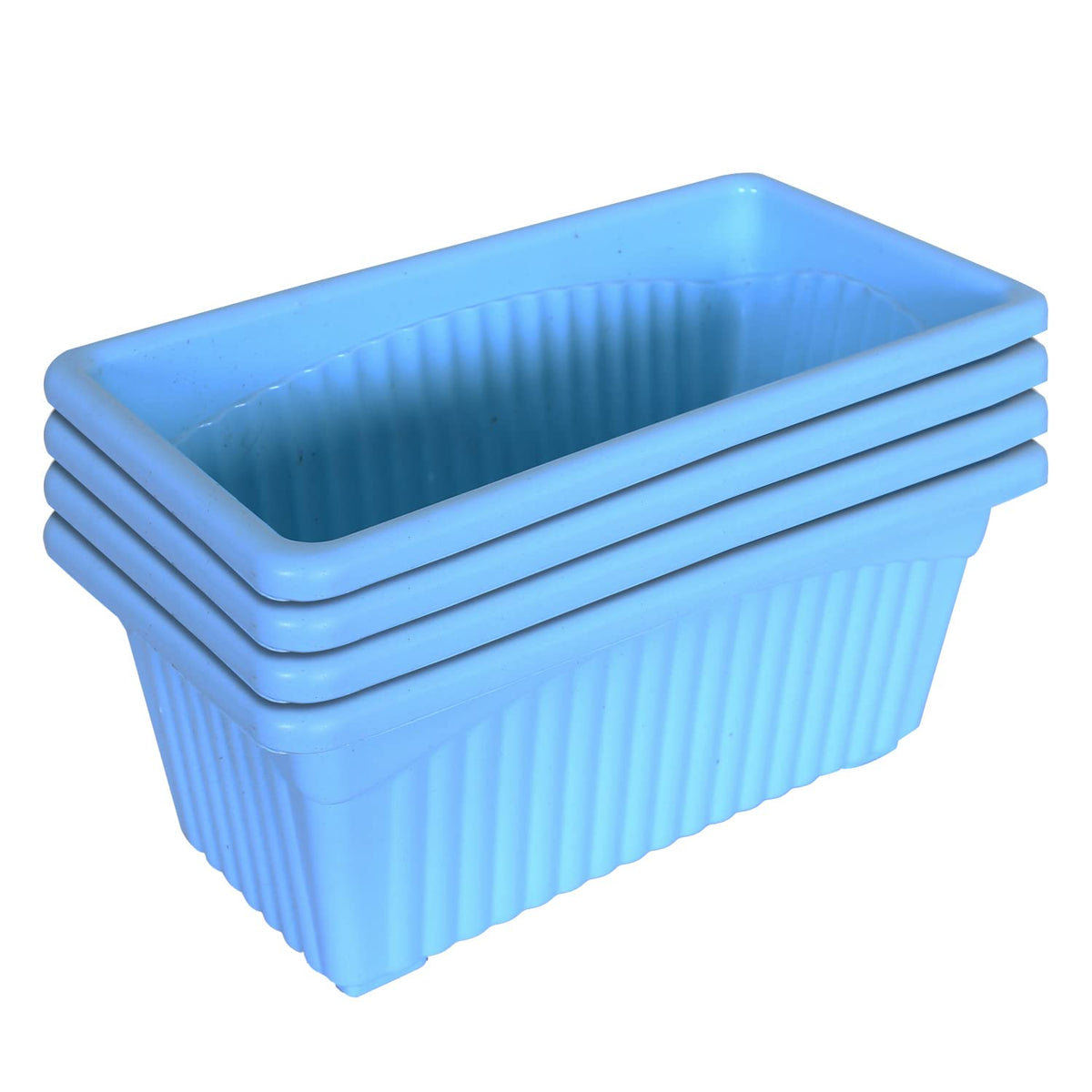 Kuber Industries Rectangular Jupiter Plastic Window Pot|Flower Planter for Home & Balcony,Garden 14 Inches Pack of 4 (Sky Blue)