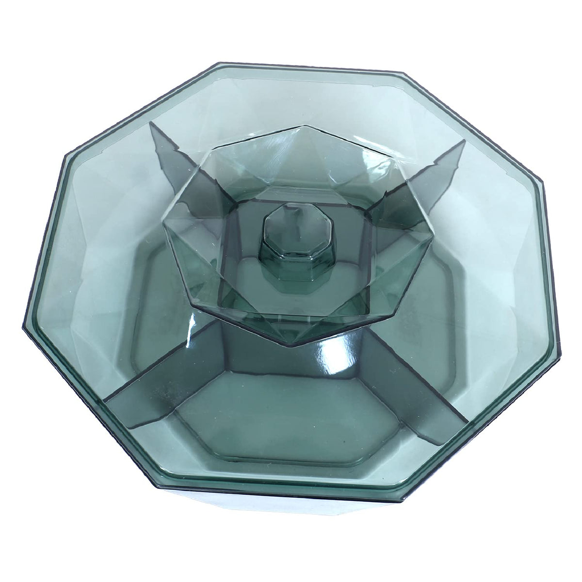 Kuber Industries 5 CompartMant Dry Fruit Jar|Octagon Shape Plastic Snackers,Cookies,Nuts Glass Jar|Masala,Grains & Kitchen Jar (Green)