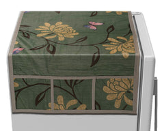 Heart Home Flower Printed PVC Fridge Top Cover with 6 Utility Side Pockets (Green)