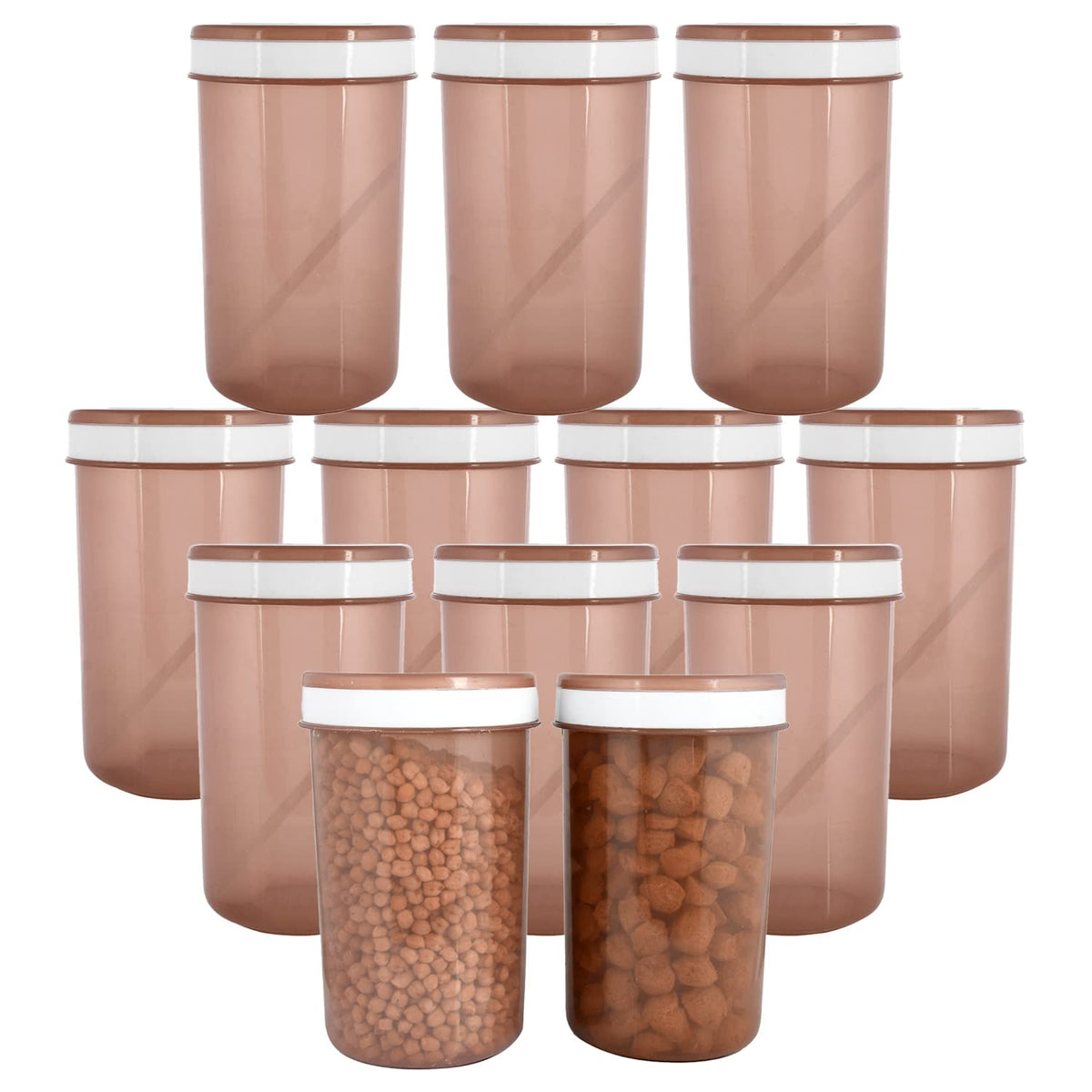 Kuber Industries Containers Set for Kitchen|BPA-Free Plastic 1500 ML Storage Containers Set with Spoon for Kitchen|Pack of 12 (Brown)