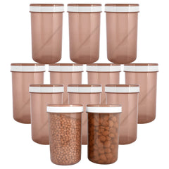 Kuber Industries Containers Set for Kitchen|BPA-Free Plastic 1500 ML Storage Containers Set with Spoon for Kitchen|Pack of 12 (Brown)