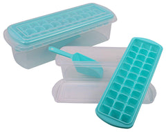 Fun Homes Plastic Ice Tray with Storage Box, Spoon and Transparent Cover Lid, Random Colors (32 Cubes), Pack of 2